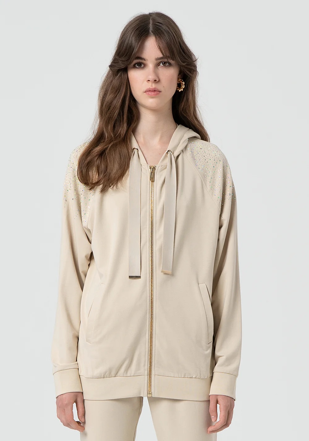 CHAQUETA DEPORTIVA BEIGE STRASS