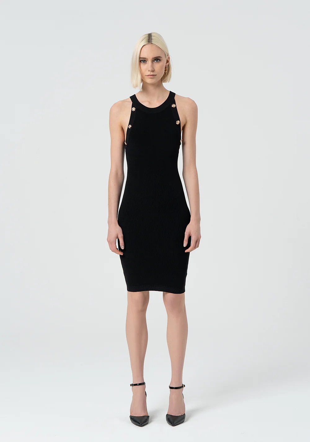 VESTIDO PUNTO NEGRO BOTONES GRABADOS