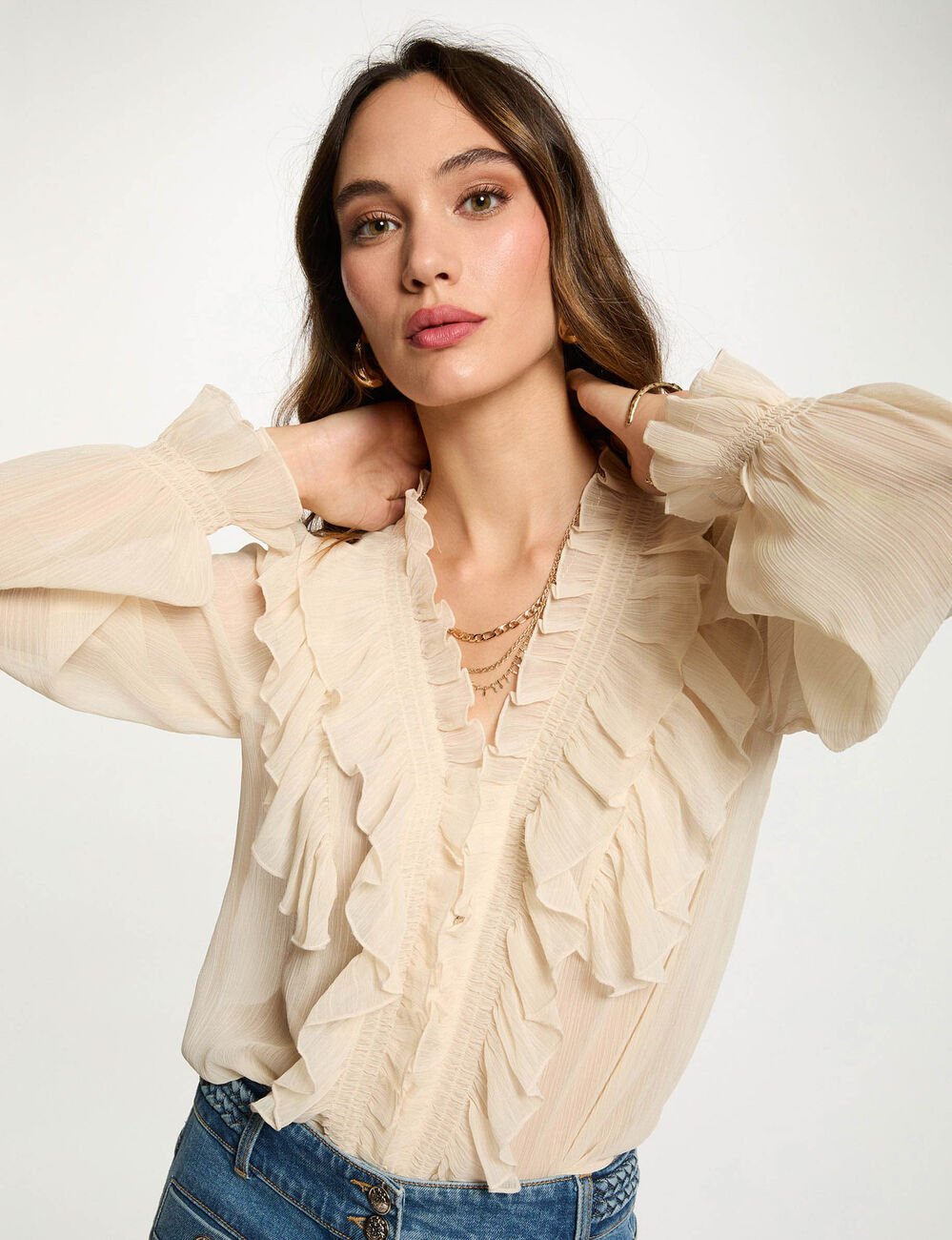 BLUSA CATHY VOLANTES GASA MARFIL