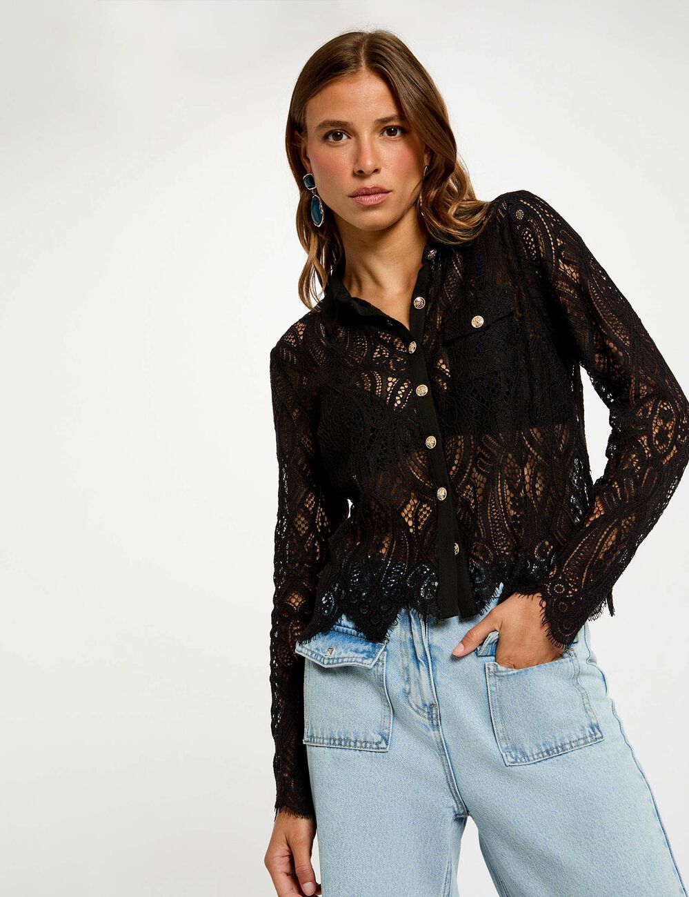 CAMISA ENCAJE NEGRO TLILA