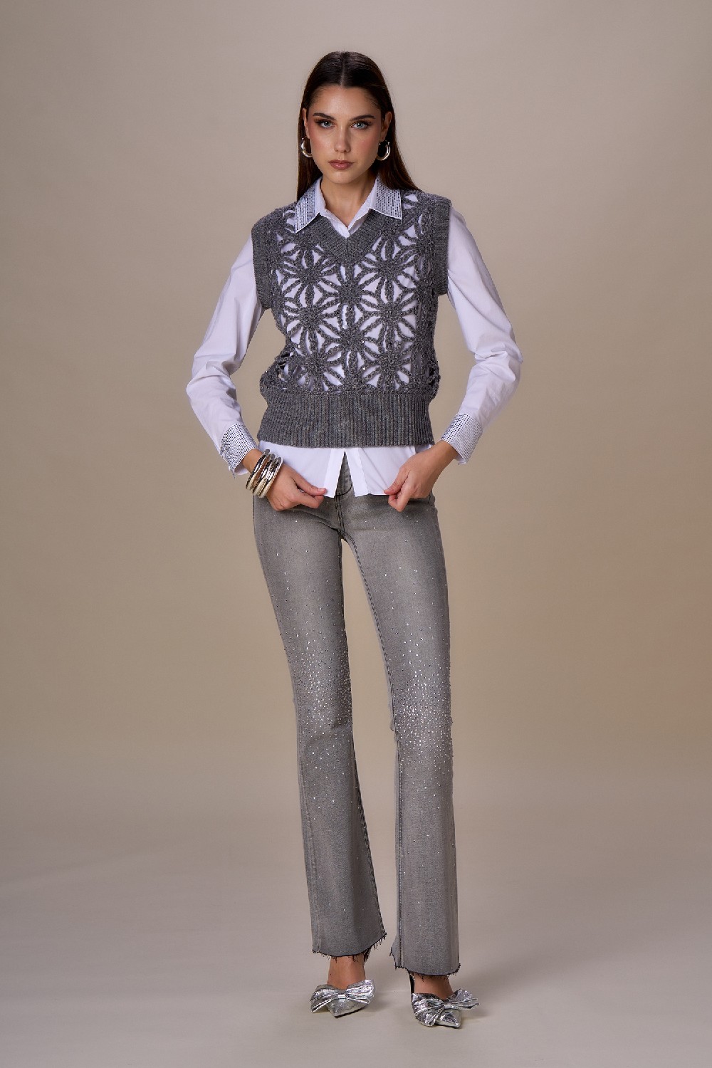 JEANS GRIS STRASS STARDUST