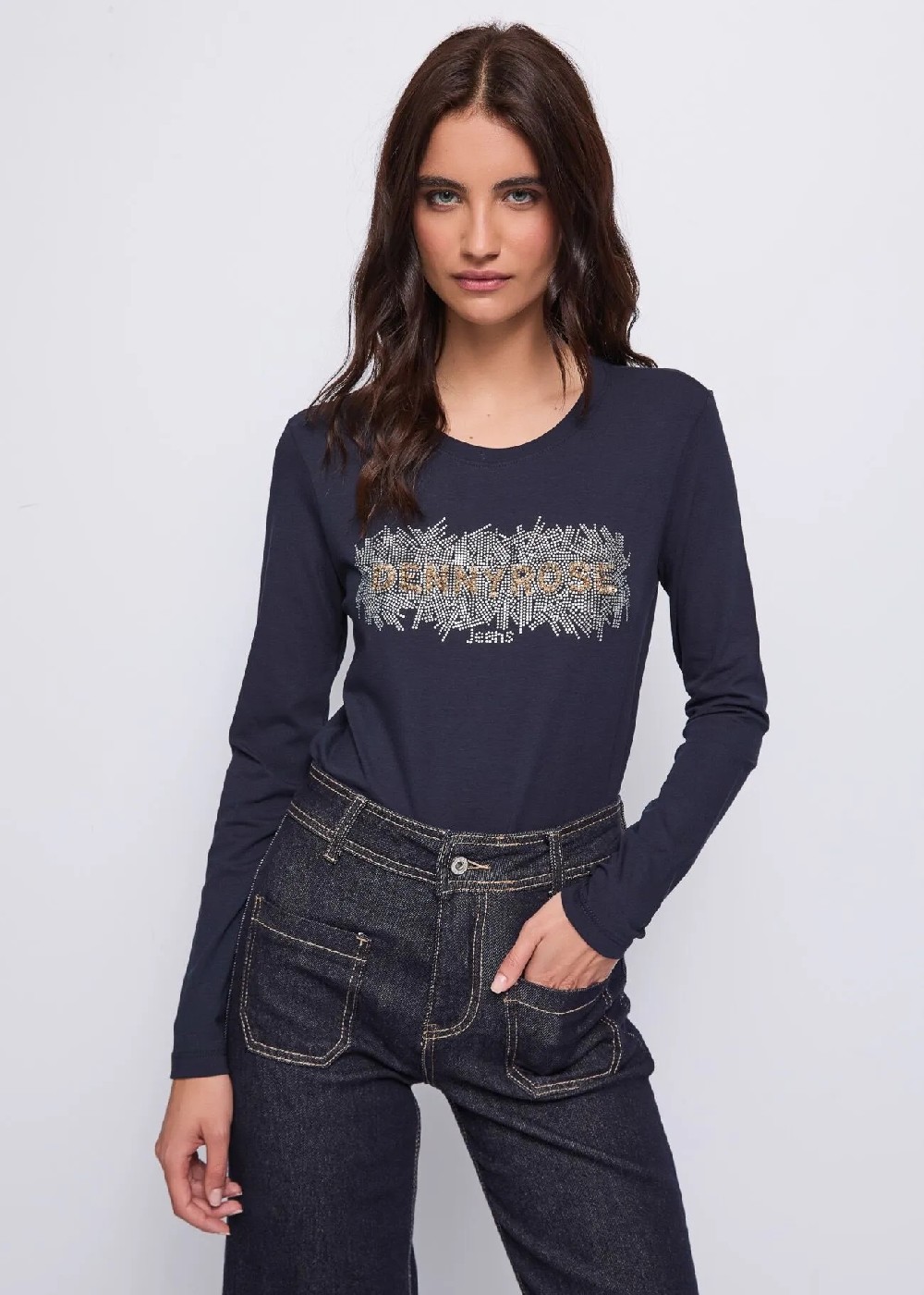 CAMISETA ALGODÓN AZUL MARINO STRASS