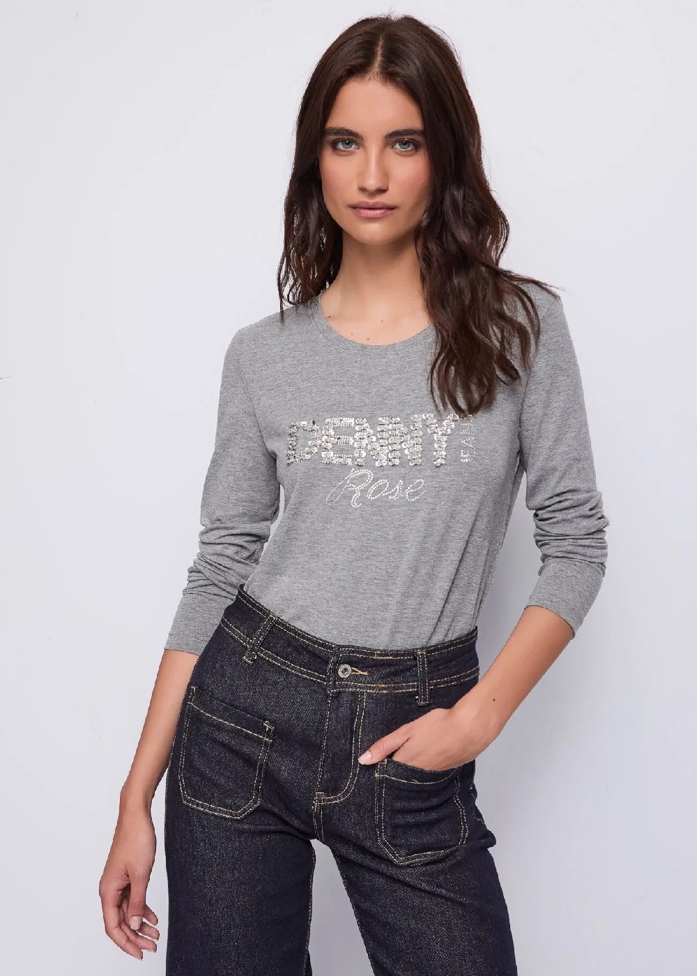 CAMISETA GRIS LOGO STRASS DENNY