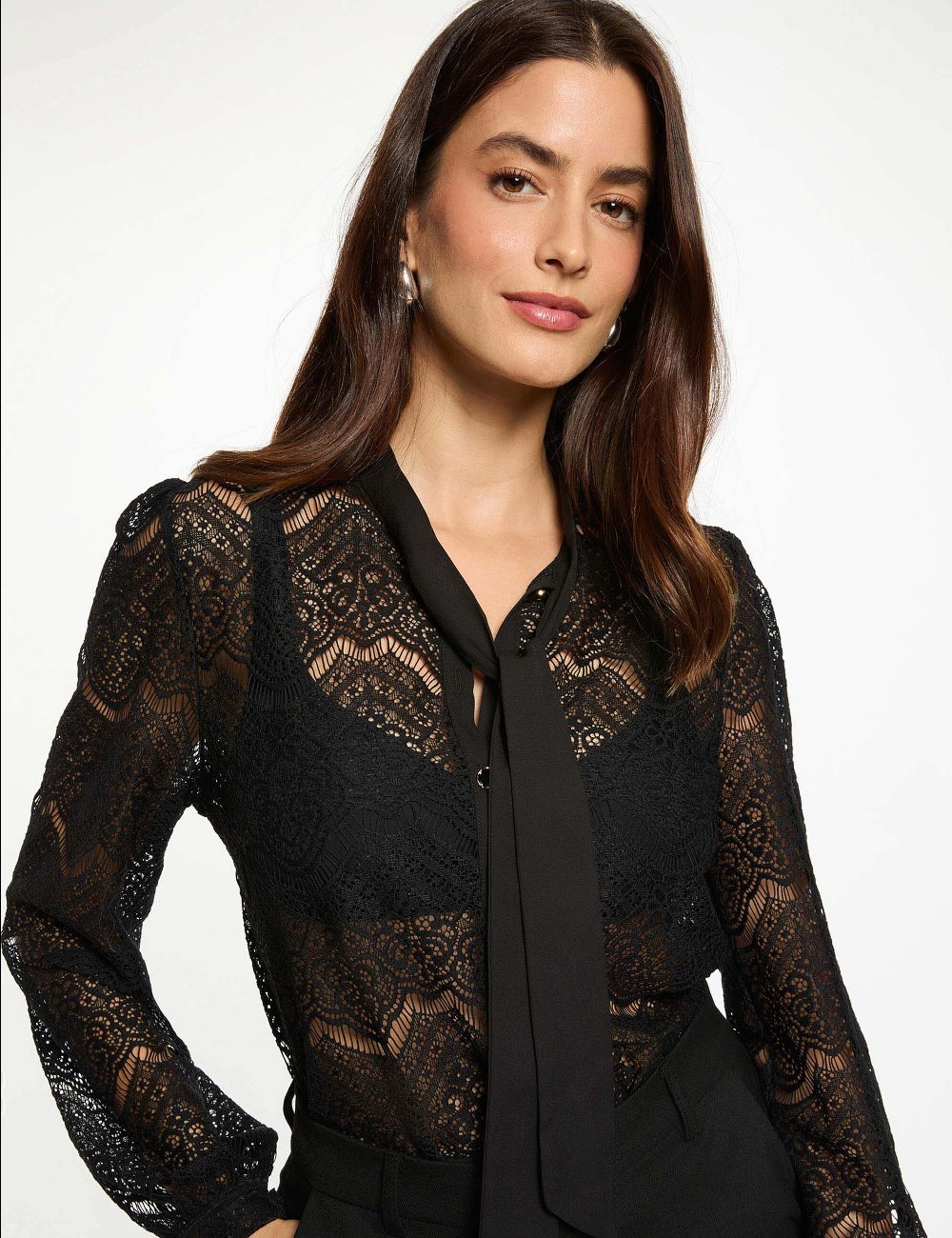BLUSA ENCAJE NEGRO LAZADA