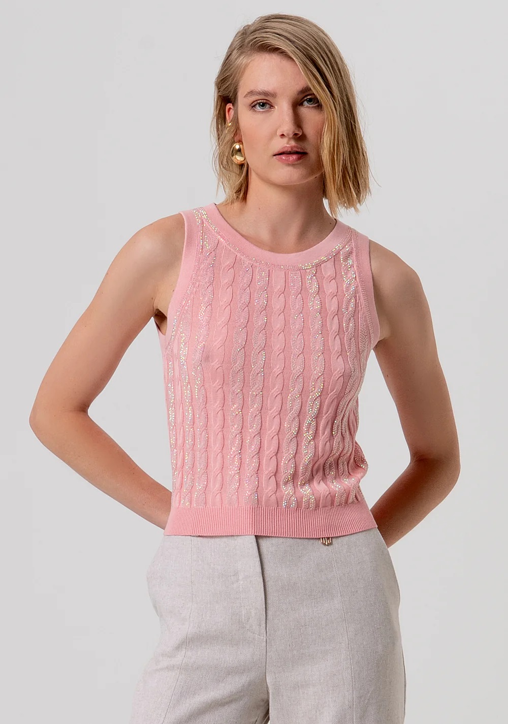 TOP SALMÓN TIRANTES TRENZADO STRASS