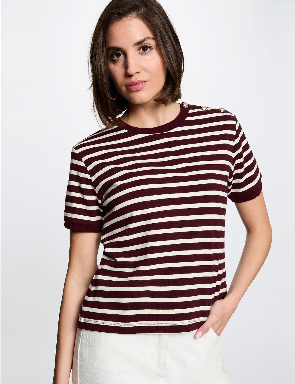 CAMISETA RAYAS BURDEOS BEIGE DFARO