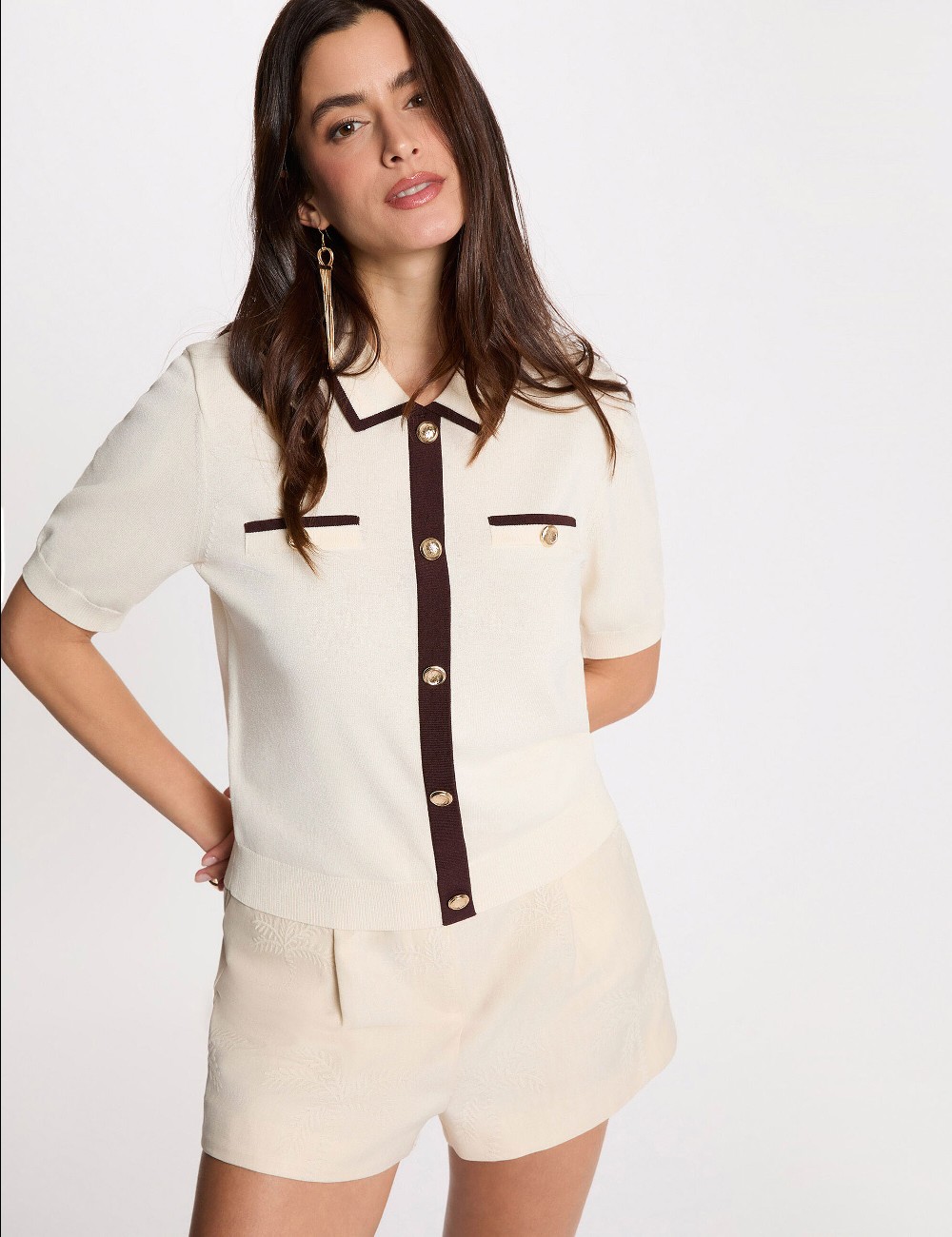 SUÉTER POLO BEIGE MARRÓN MIRO