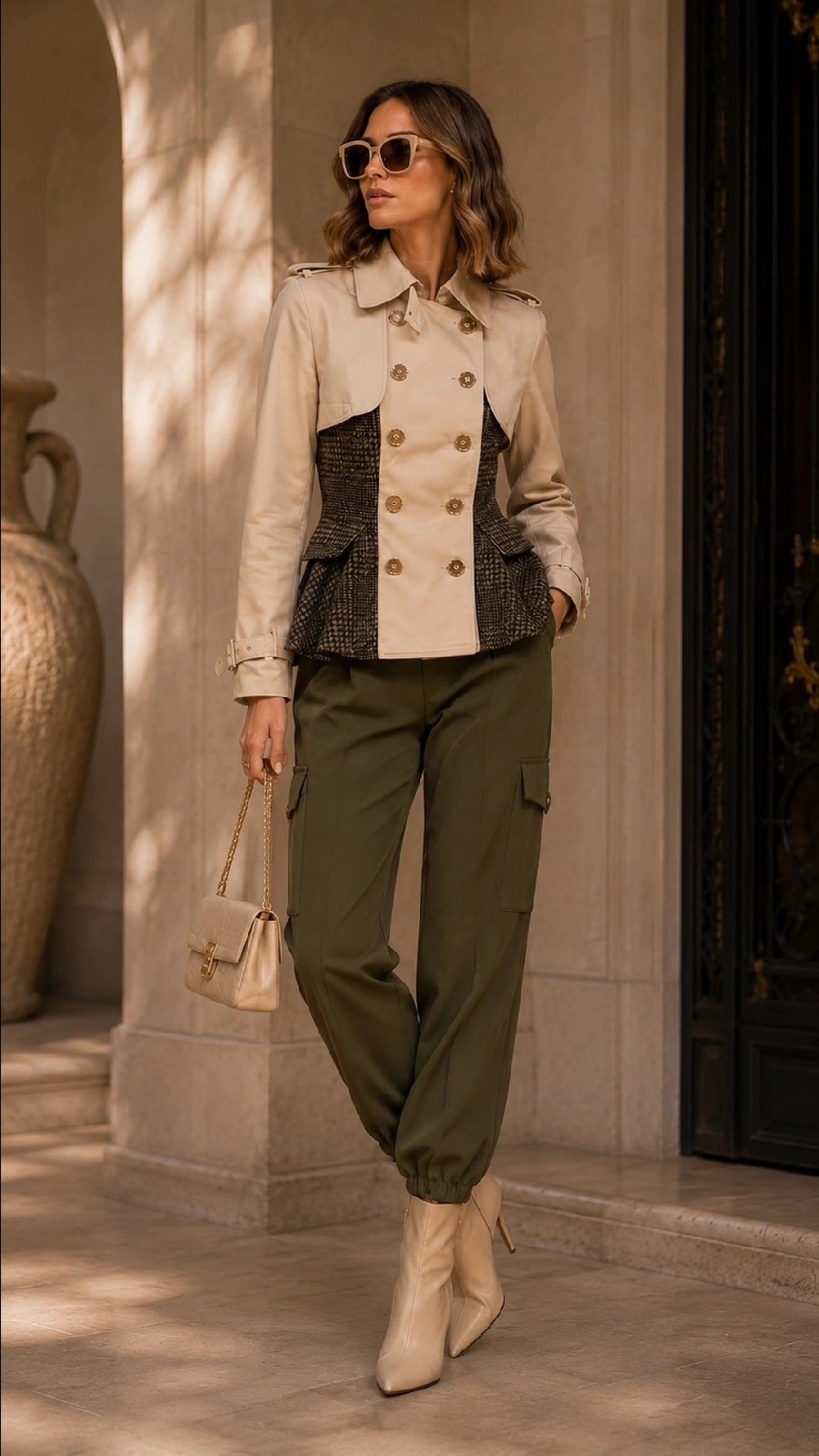 GABARDINA COMBINADA CUADROS PEPLUM
