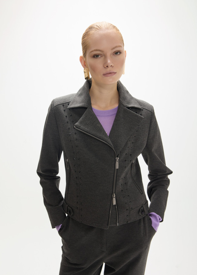 CAZADORA BIKER GRIS STRASS